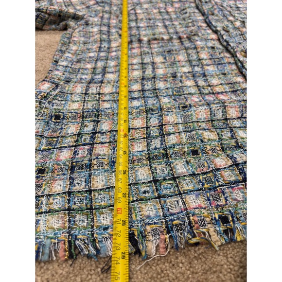 mnml Raw Edge Flannel Shirt Jacket Blue White Plaid Tweed Frayed Hem Men's L - Picture 8 of 8